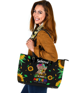 Autism Awareness Elephant Sunflower - Personalized Large Tote Bag