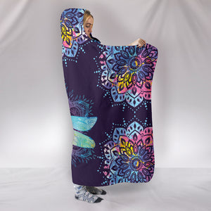 Dragonfly Mandala Warm Hooded Sherpa And Microfiber Blanket With Hood