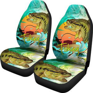 Fishing on Boat - Set of 2 Universal Front Car Seat Covers Protection Decoration