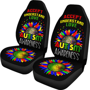 Autism Awareness Sunflower Black Car Seat Cover Dad Mom Gift (Set of 2)