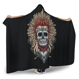 Tribal Chief Skull (Black) - Hooded Blankets