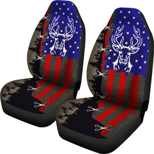 Deer Hunting Lover USA Flag - Car Seat Covers - Set of 2