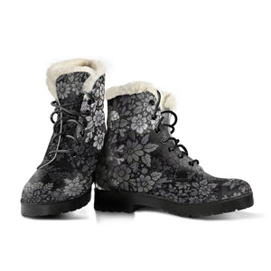 3D Floral Doodle-able Faux Fur Lined Women's Vegan-Friendly Leather Men's Boots