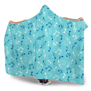 Turquise Music Notes Hooded Blanket Cosy Style