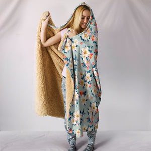 Boho White Flowers Hooded Blanket