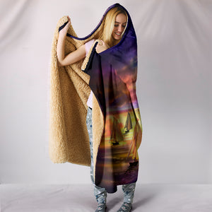 Dragon Dragonfly Sunset Cozy Warm Hooded Sherpa And Microfiber Blanket With Hood