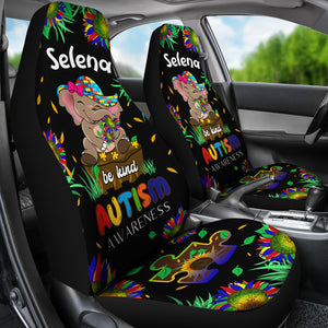 Autism Awareness Elephant Sunflower Personalized Black Car Seat Cover (Set of 2)