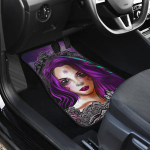 Sugar Skull Flowers Purple - Universal Front Car Mats Gift (Set of 2 or 4)