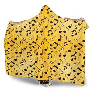 Yellow Music Notes Hooded Blanket Cosy Style