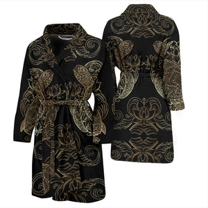 Premium Men's Golden Sea Turtle Bath Robe Housecoat Wrapper for Birthday Christmas Gift