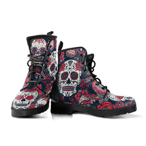 Skull Red Black White Handcrafted Women's Booties Vegan-Friendly Leather Boots