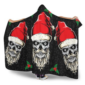 Evil Christmas Skull Santa Hooded Sherpa And Microfiber Blanket With Hood