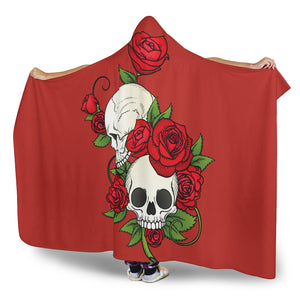 Skull Couple Roses (Red) - Hooded Blankets