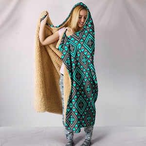 Boho Seamless Blue Pattern Hooded Blanket