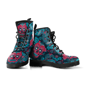 Skull Green Pink Handcrafted Women's Booties Vegan-Friendly Leather Boots