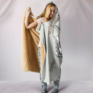 Seamless Pattern Water Lotus Dragonfly Hooded Blanket