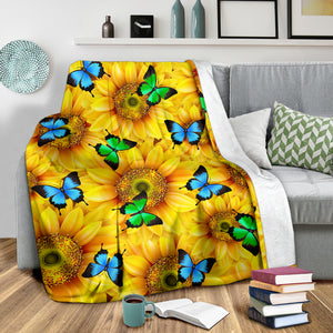 Sunflowers & Butterflies Premium Blanket For Youth And Adults