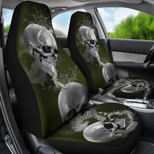 Sugar Skull Skeleton - Set of 2 Universal Front Car Seat Covers Protection
