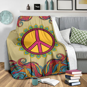 Yellow Hippie Peace Blanket Cozy Camping Picnic Portable Outdoor Blanket
