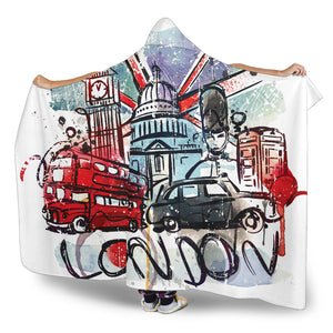 London Hooded Hooded Sherpa And Microfiber Blanket With Hood