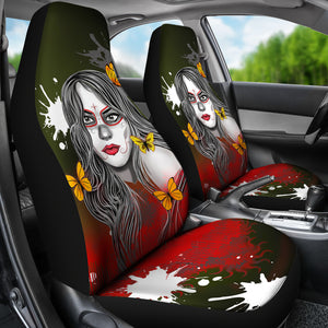 Sugar Skull Butterfly - Set of 2 Universal Front Car Seat Covers Protection