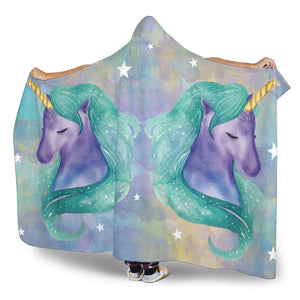 Watercolor Unicorns Hooded Blanket
