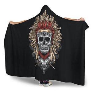 Tribal Chief Skull (Black) - Hooded Blankets