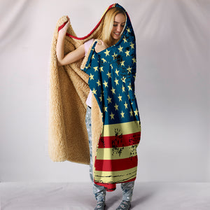 American USA Flag Cozy Warm Hooded Sherpa And Microfiber Blanket With Hood
