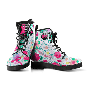 Breast Cancer Awareness - Women's White Booties Vegan-Friendly Leather Boots
