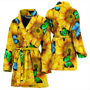 Sunflower Butterfly Women's Bath Robe Housecoat Wrapper for Birthday Christmas Gift