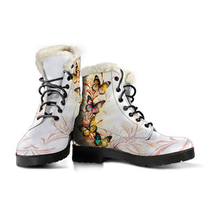 Multiple Butterflies Butterfly Faux Fur Leather Boots