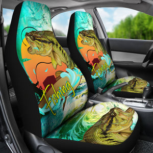 Fishing on Boat - Set of 2 Universal Front Car Seat Covers Protection Decoration