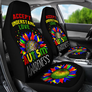 Autism Awareness Sunflower Black Car Seat Cover Dad Mom Gift (Set of 2)