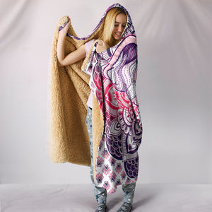 Elephant Purple Mandala - Cozy Warm Hooded Sherpa And Microfiber Blanket With Hood