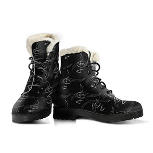 Modern Treble Clef Design Faux Fur Leather Boots Winter Shoes