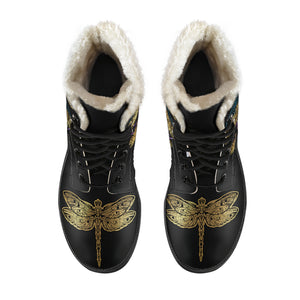 Personalized Dragonfly Circle Faux Fur Leather Boots