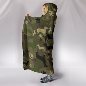 Dachshund Wiener Dog Camo Cozy Warm Hooded Sherpa And Microfiber Blanket