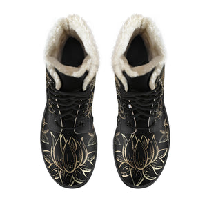 Sea Turtle & Lotus Faux Fur Leather Boots