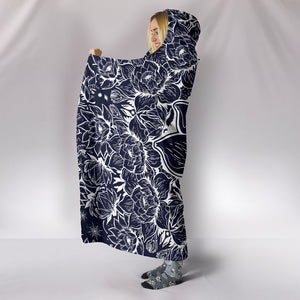 Black White Lotus Hooded Blanket