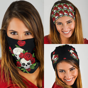 Skull Couple Roses (Black) - Bandana 3 Pack - Mask
