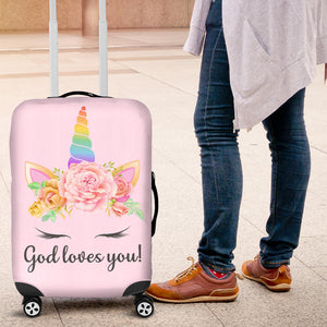 God Loves You - Personalized Unicorn Luggage Cover