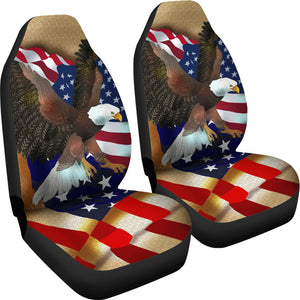 USA Flag Eagle Bird - Universal Front Car Seat Covers Protection Set of 2