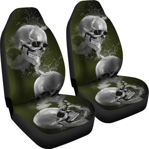 Sugar Skull Skeleton - Set of 2 Universal Front Car Seat Covers Protection