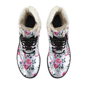 Floral Grey Roses & Peonies - Faux Fur Leather Boots