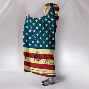 American USA Flag Cozy Warm Hooded Sherpa And Microfiber Blanket With Hood