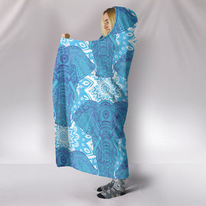 Blue Mandala Elephant Hooded Blanket