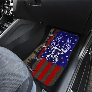 Hunting Deer USA Flag Car Mats Set of 4 - Car Floor Mats Protection Decoration