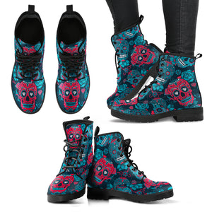 Skull Green Pink Handcrafted Women's Booties Vegan-Friendly Leather Boots