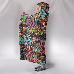 Boho Indian Feathers Hooded Blanket