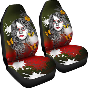 Sugar Skull Butterfly - Set of 2 Universal Front Car Seat Covers Protection